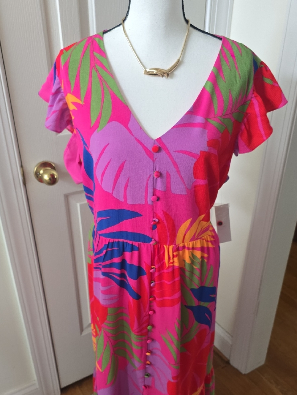 52SEVEN BRAND WOMEN'S PLUS SIZE PINK AND RED TROPICAL LONG DRESS SIZE 20W